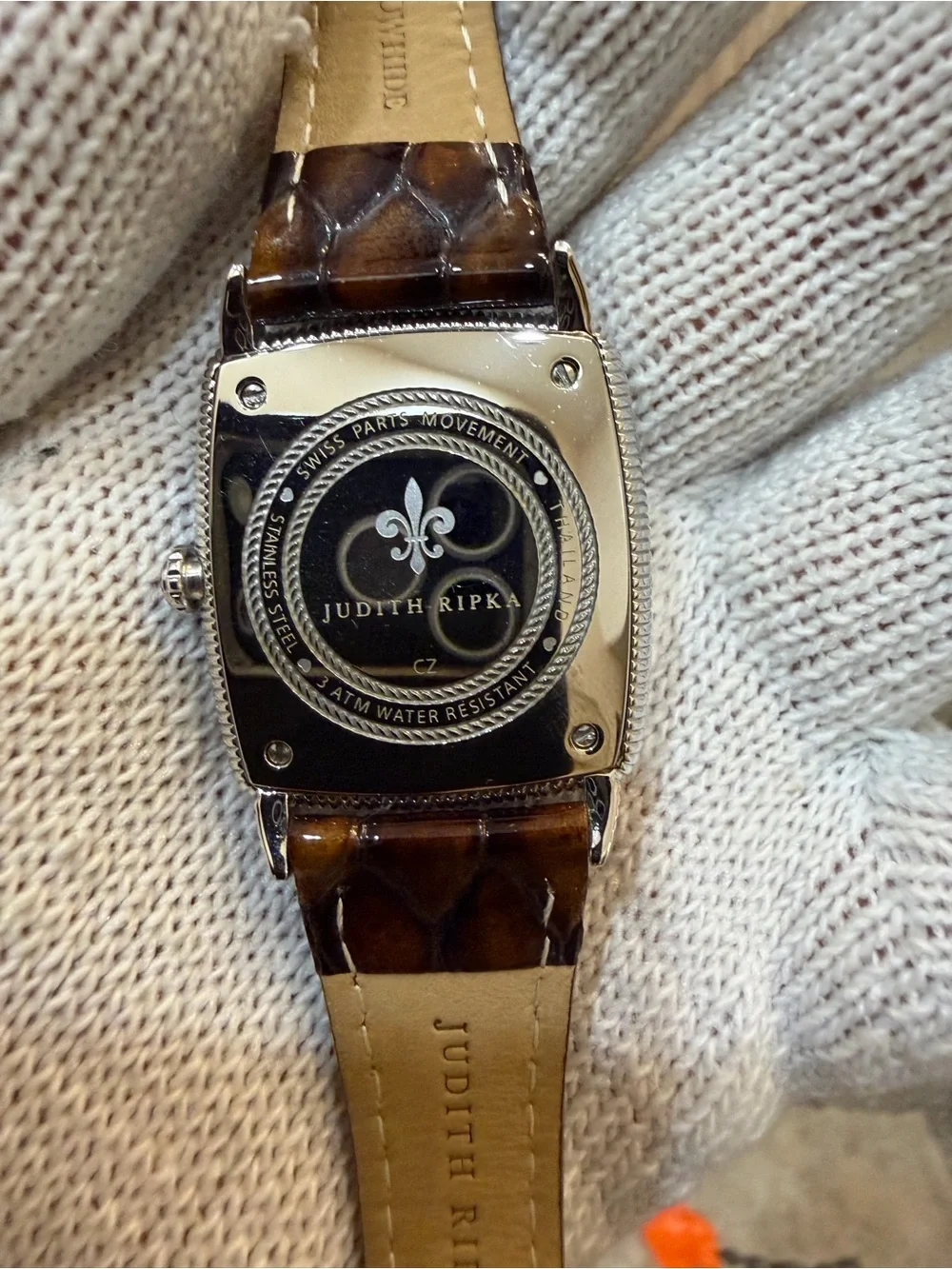 Judith Ripka Monaco Watch Brown Face Pave CZ Crystal Heart Tortoise Strap Runs